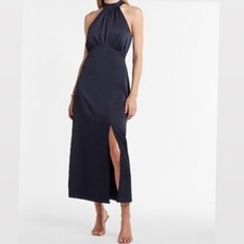 EXPRESS Satin Halter Maxi Dress New With Tags Navy Blue/ Black Small
