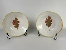 Set Of 2 Ceramics Cuore Handmade Italy Autumn Leaf Porcelain 9" Pasta Bowl Plate