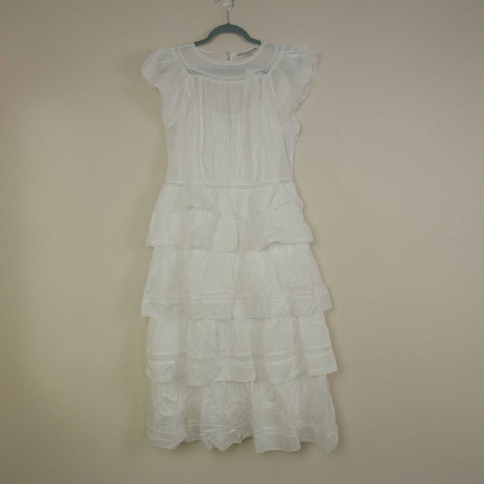 Banana Republic White Cotton Voile Embroidered Selene Tiered Dress Womens Small