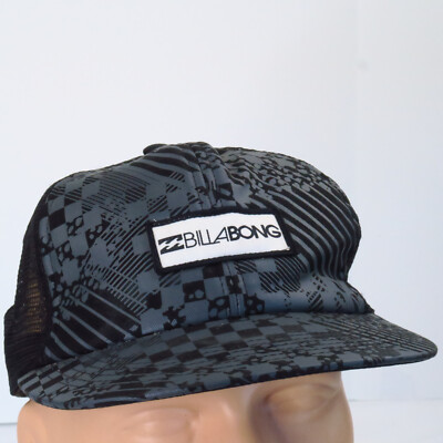 Billabong Gray Black Geometric Design Snapback Hat Cap Mesh 