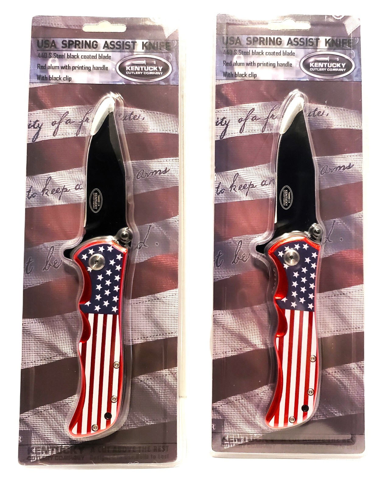 KentuckyCutlery USA Stars&Stripes Spring Assist Pocket Knife 440 Stainless Steel