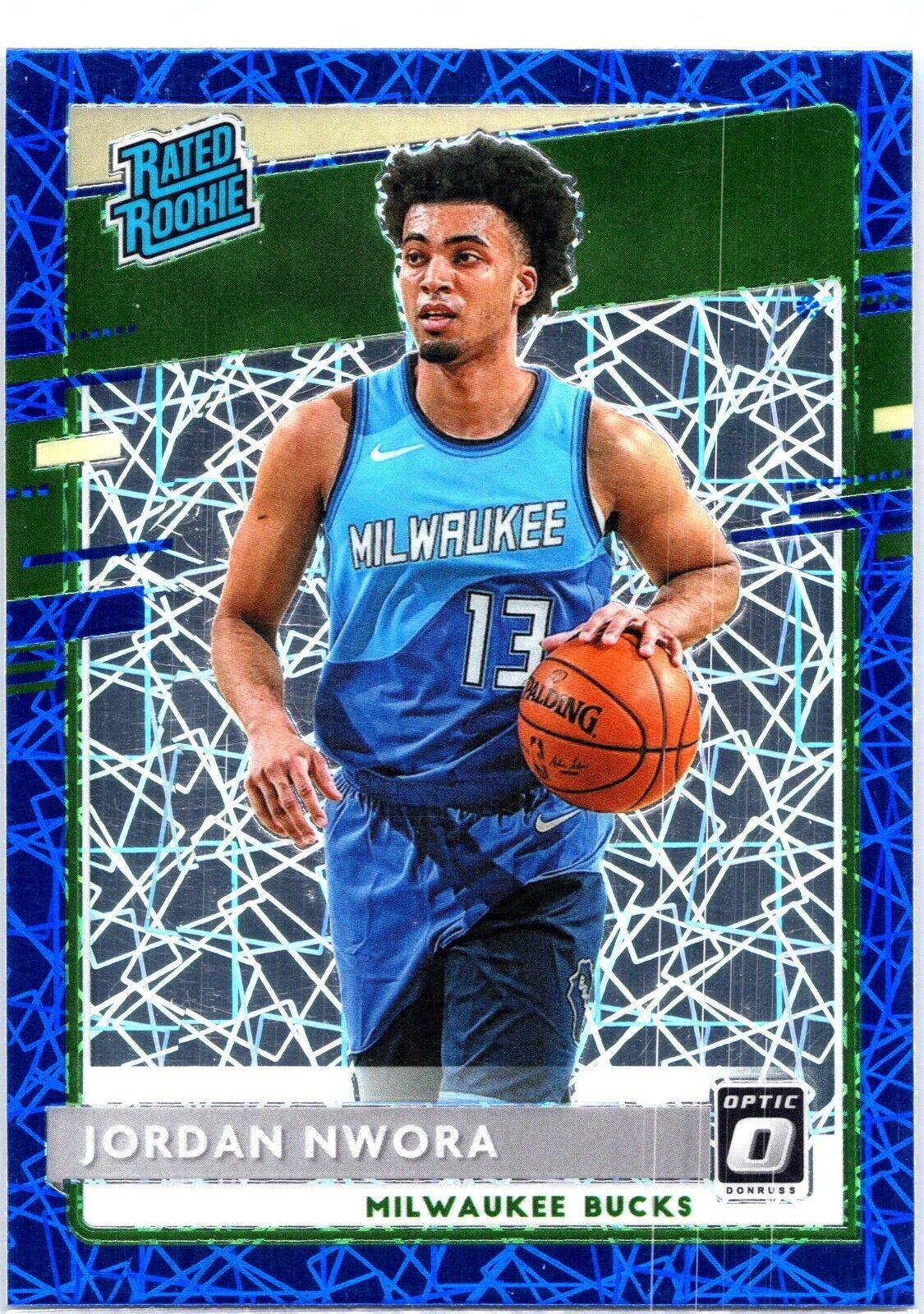 2020-21 Donruss Optic Jordan Nwora Blue Velocity Rated Rookie #189 RC Bucks