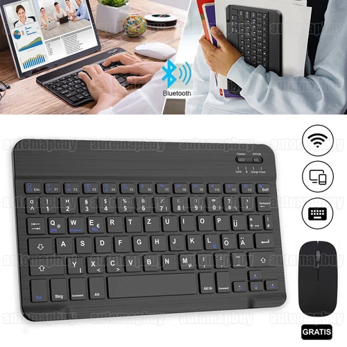 DE Wireless Bluetooth Keyboard Tastatur Inkl. Kabellos Maus für Handy Tablet PC