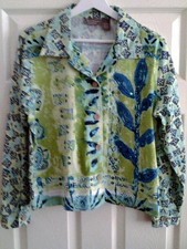 Jane Ashley L/ 12-14 Uk Green 100% Cotton Ethnic Print Biker Jacket Front Pocket