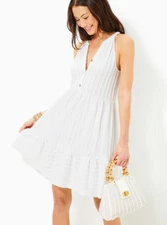 NWT LILLY PULITZER SIZE SMALL LENNOX SWING DRESS *RESORT WHITE* SCALLOP STRIPE