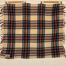 VTG Curvon Jewel 100 Wool Red Tartan Plaid Stadium Throw Lap Blanket 33x42 USA
