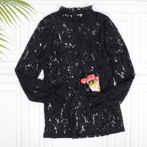 Damen lange Glockenärmel transparent Blumen Spitze Bluse Tops - Bild 6 von 25