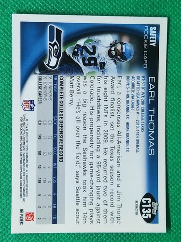 2010 Topps Chrome REFRACTOR #C135 Earl Thomas ROOKIE Seattle Seahawks / Texas - Photo 2 sur 3