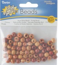 Wood Printed Barrel Beads 9 mm
