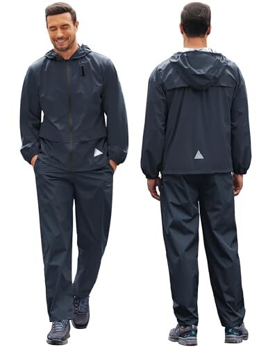 Men's Rain Suit 2 Piece Waterproof Breathable Rain Gear XX-Large Navy Blue - Picture 2 of 7