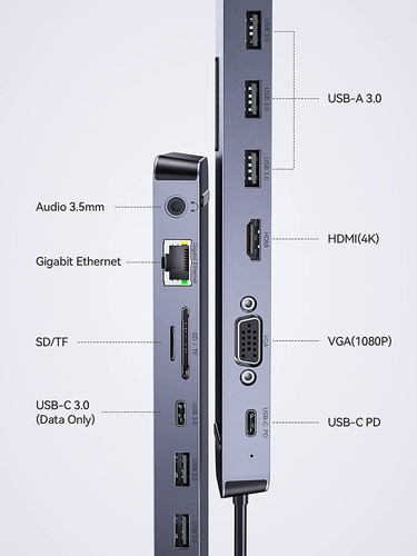 USB C Dock, QUUGE Laptop Stand Docking Station Dual Monitor 4K@30Hz HDMI & VGA - Picture 7 of 13