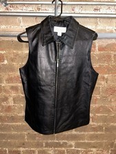 Casual Corner Annex 100 Genuine Leather Vest Black Full Zip Women Size M