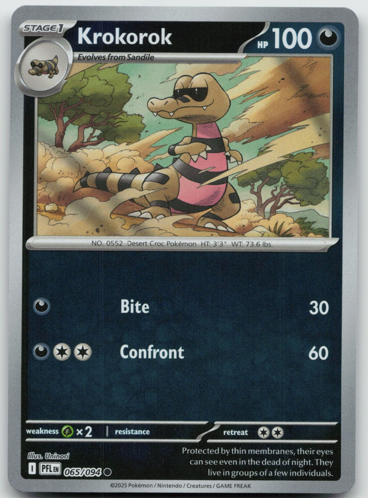 Krokorok 065/094 Reverse Holofoil (RH) ME02: Phantasmal Flames (PFL) - NM/LP