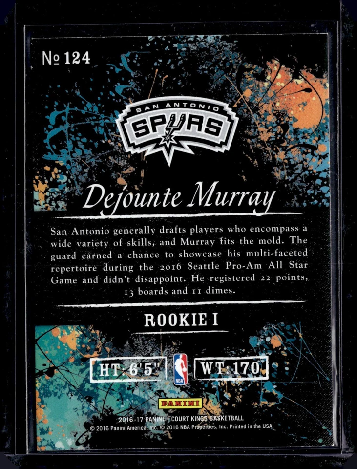 Dejounte Murray 2016-17 Panini Court Kings #124 San Antonio Spurs - Image 2 of 2