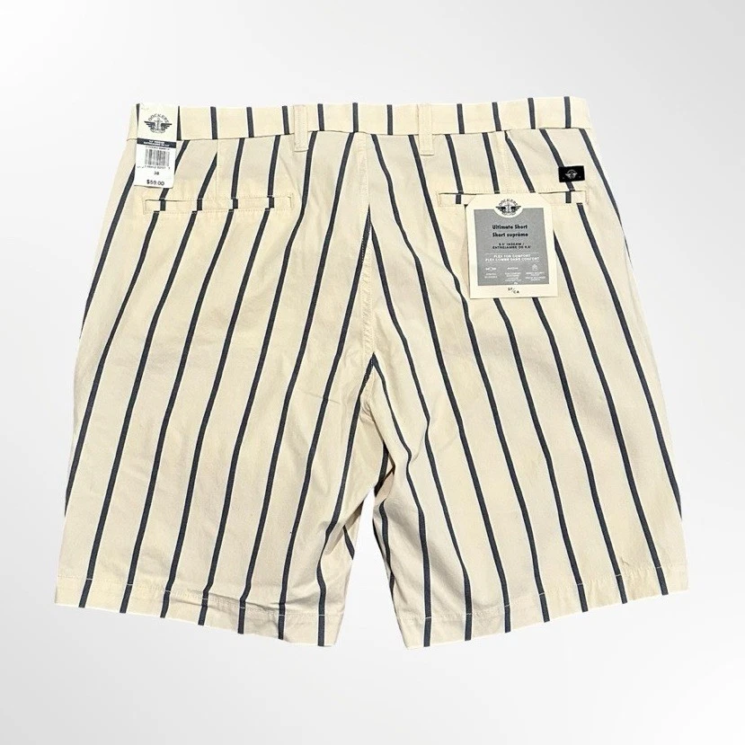Pantalón Corto Dockers Ultimate Supreme Flex Rayas Beige Azul Para Hombre Talla 38 Nuevo Con Etiquetas Foto 3 de 4