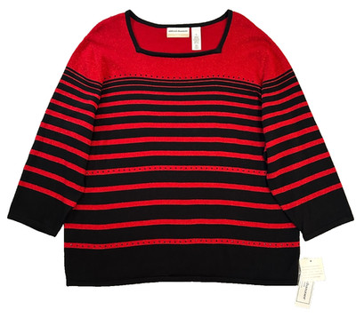 Alfred Dunner Women's Classic Sz 1X Red Black Stripe Sparkle Sweater Top NWT