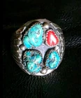 Huge Vintage  Navajo  Sterling Silver  Turquoise and Coral Ring Native American!