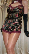 Vtg Black Satin Floral Teddy Bodysuit 3X