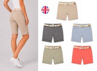 Ladies Womens Cotton Knee Length Shorts Summer Casual Chino Short Chinos UK NEW