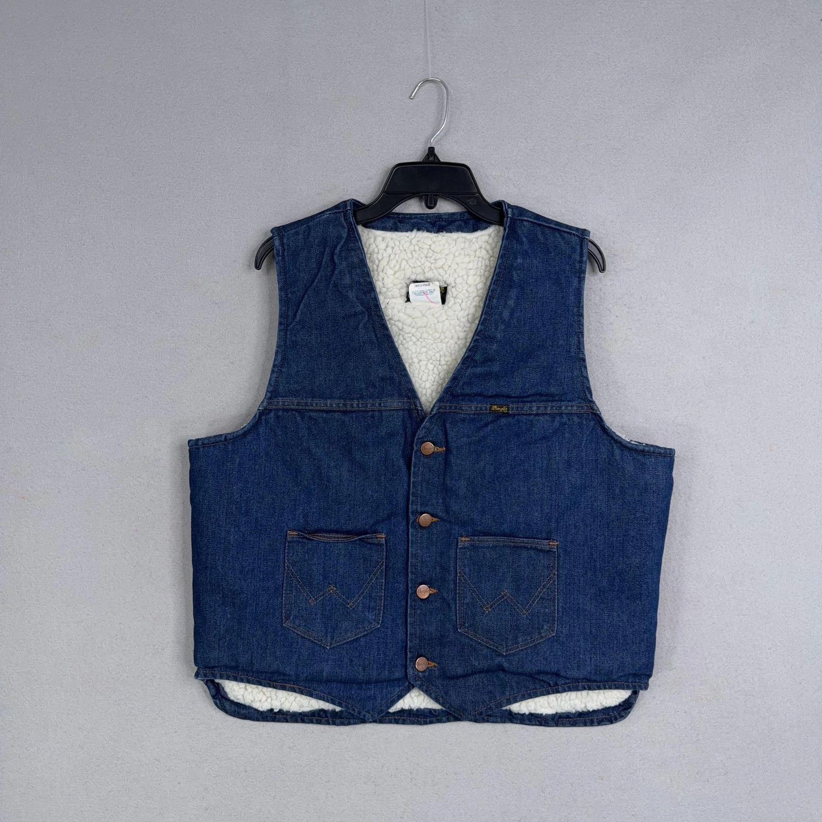 Vintage Wrangler Vest Mens XL Sherpa Lined 14 OZ No Fault Denim Western Cowboy