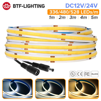 FCOB LED Strip Light 336/480/528 LEDs 12V 24V High Density Dimmable CRI 90