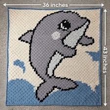 36x43 Handmade Crochet Kids Blanket   Dolphin   Nursery / Playroom Decor