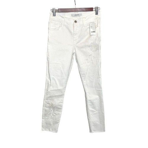J Brand Jeans Women's 27 Estella Skinny White Bead Embellished Raw Hem US= 4 - Picture 2 of 12