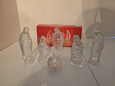 Nativity Scene Clear Glass Centurion Collection Figure Figurine 6 Pc W/ Box