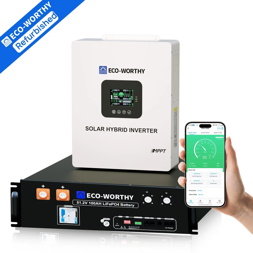 ECO-WORTHY Home Backup Power V3 48V 100Ah LiFePO4+5000W 48V Hybrid Inverter