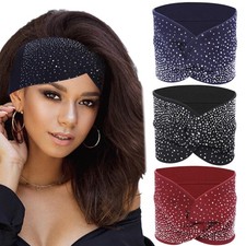 Rhinestone Boho Headbands, 3 Pack Crystal Stretch Turban Headbands with Afric...