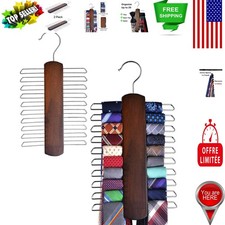 Versatile 2 Pack Walnut Wood Organizer for Ties, Belts, and Scarves - 20 Hooks