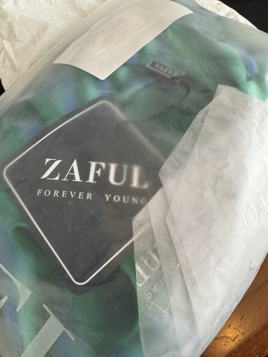ZAFUL Flocking Textured High Cut Ruched Bikini Set - Blue and Green, Large - Picture 2 of 9