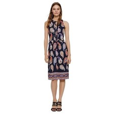 Tory Burch Paisley Silk Halter Neck Midi Dress XL TG Navy Blue