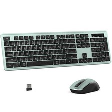 Wireless Keyboard Mouse Combo FullSize 104Key Office USB Receiver Green