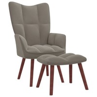 Relaxsessel Loungesessel Sessel Polsterstuhl Mit Hocker Hellgrau Samt