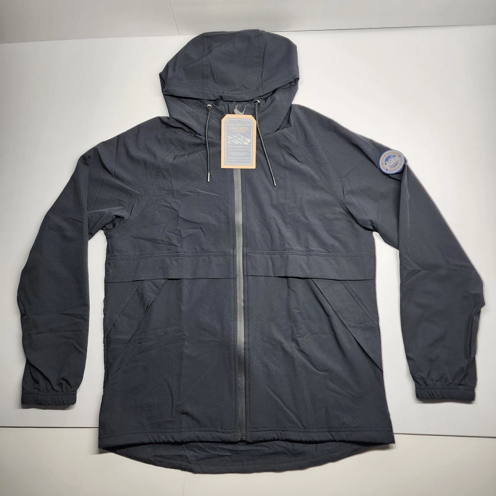 Bass Creek Water Resistant Zipper Jacket Adjustable Waist Anorak Black Adult M