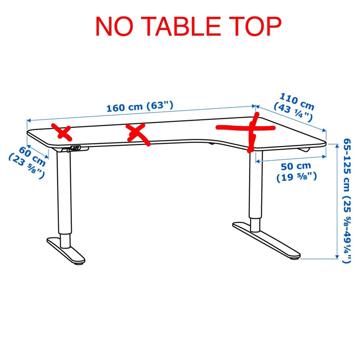 IKEA Bekant デスクー直接受け取りのみ Ikea Bekant Sit/Stand CORNER DESK FRAME BLACK NO TABLE TOP 63X43 1