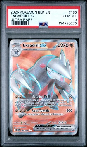 2025 POKEMON BLK EN-BLACK BOLT ULTRA RARE #160 EXCADRILL EX PSA 10