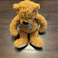 GUND “Preston Jr.” Fuzzy Brown Teddy Bear w/ Plaid Bow Plush Toy