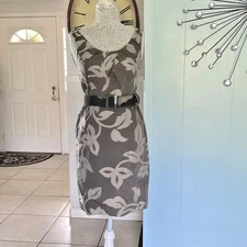 Badgeley Mischka brown cream mini sheath dress size 6