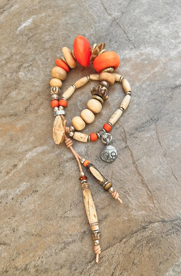 Orange and Cream Boho Hippie Bracelet - Image 4 of 4