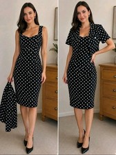 WHITE HOUSE BLACK MARKET Womens 2 Polka Dots 2pc Jacket & Dress Black White Pink