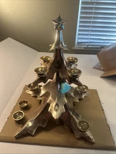 GODINGER Silver-Plated Christmas Tree Candle Holder Centerpiece 14.5" Retro Deco