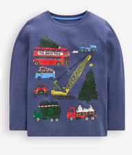 Mini Boden Festive Vehicles Shirt Blue NWT New 5-6