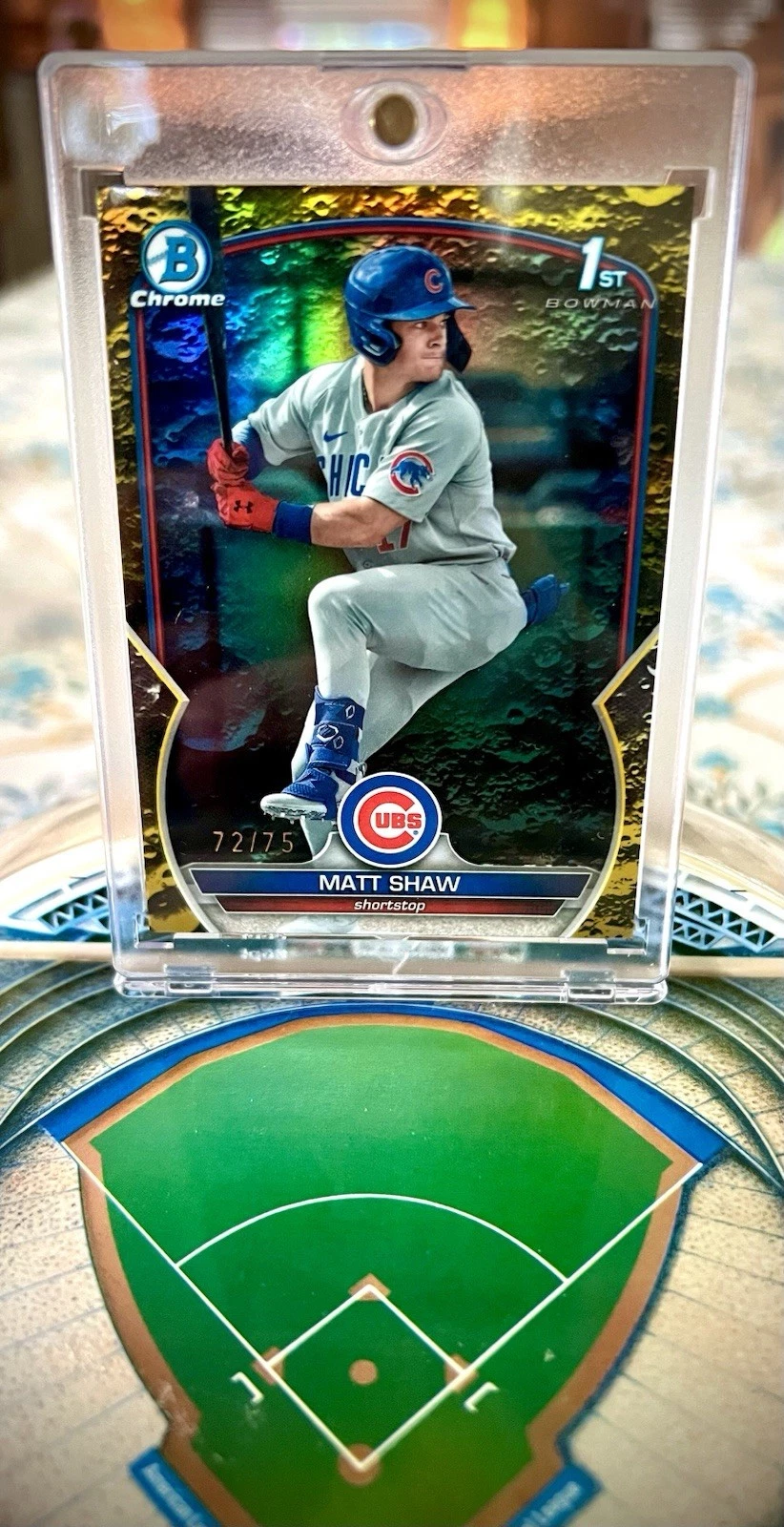 2023 Bowman Chrome Draft Matt Shaw Yellow Lunar Crater Refractor 1st RC #d 72/75