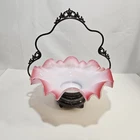 Vintage Fenton Ruffled Bowl in Metal Basket Base Holder