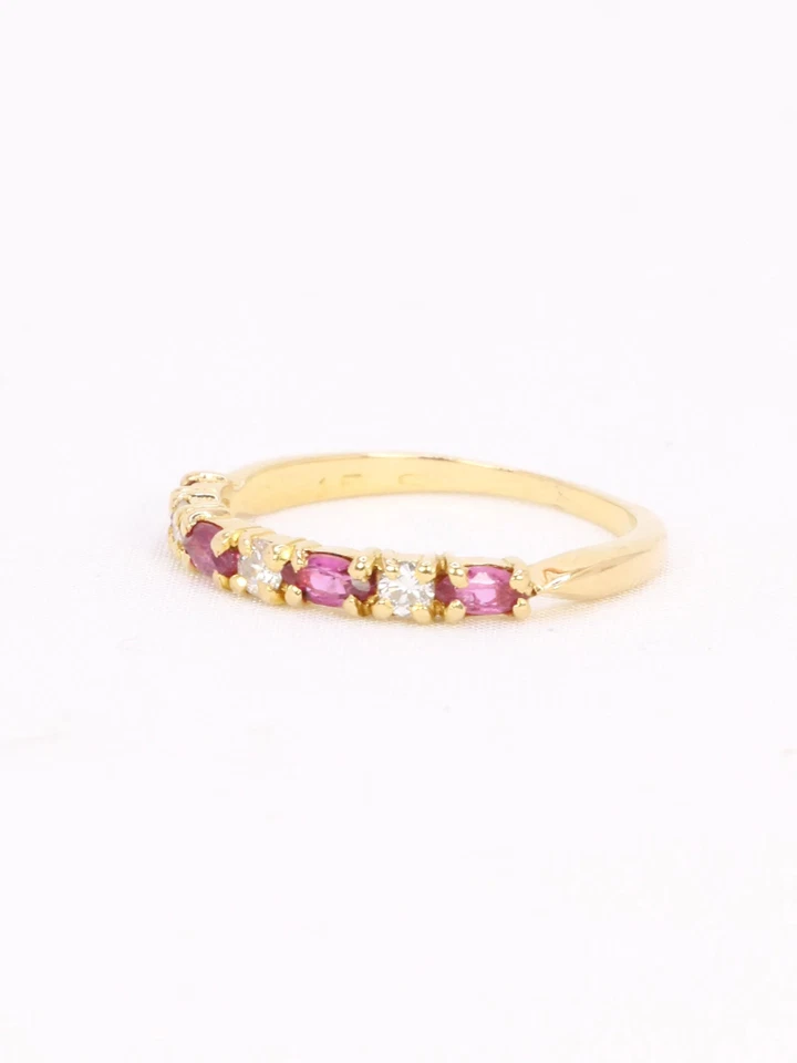 Alliance or jaune diamants tourmalines roses - Photo 4/4
