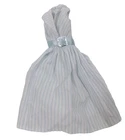 Vintage Barbie Blue & White Belted Dress Vertical Stripes Striped Pink Label