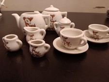 Vintage, hand-painted miniature porcelain tea set. Baby deer design.