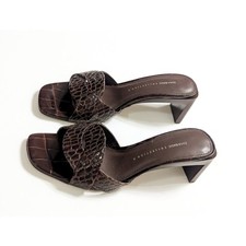 ZARA Brown Leather Animal Embossed Low Heel Sandals Women's Size 6